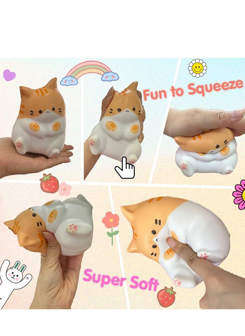 Cute Cat Stress Balls Squishy Toys, Foam Animal Shaped Stress Balls for Kids, Elastic Sensory Ball Party Favors, Comfort Items for Anxiety, Party Gift Basket Stuffers (Gray + Orange)