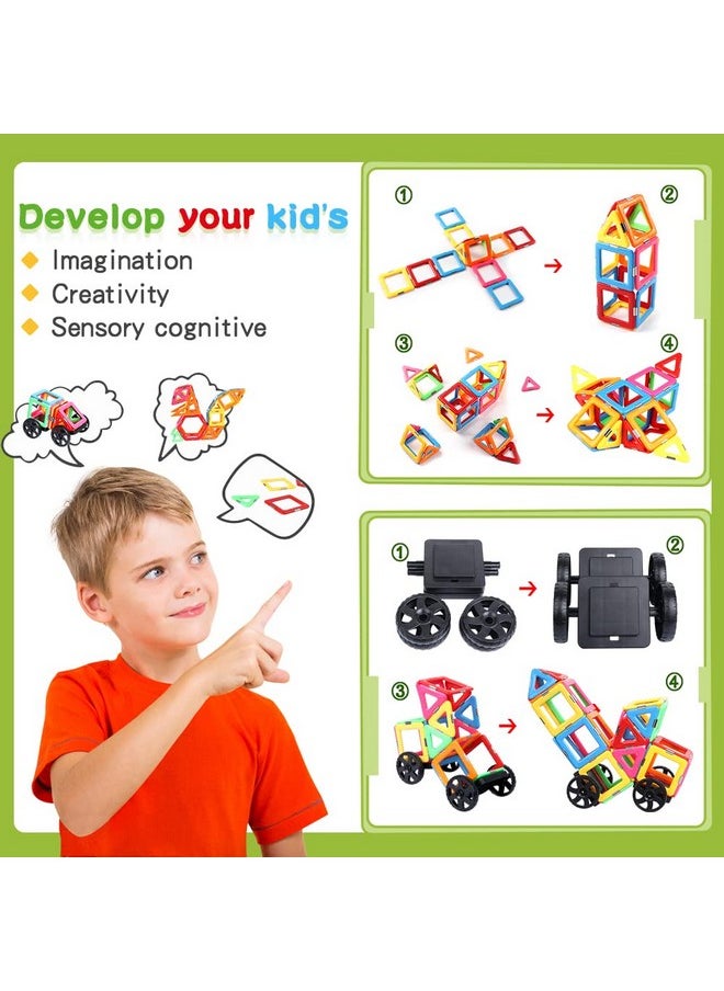 Magnetic Tiles With 2 Cars Magnetic Toys For 3 4 5 6 7 8+ Year Old Boys Girls, Magnetic Blocks Building Set For Toddlers Stem Creativity Educational Toys For Kids Age 3-6