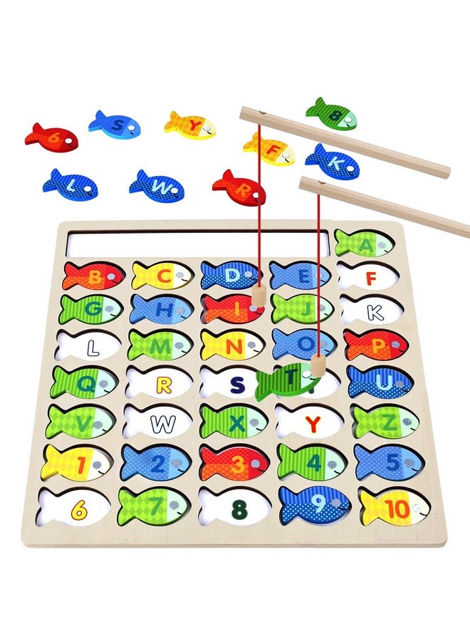 Magnetic Fishing Game For Toddlers, Wooden Alphabet Learning Toys Board Games Montessori Fishing Game With Letters And Numbers Learning Abc For 3 4 5+ Year Old