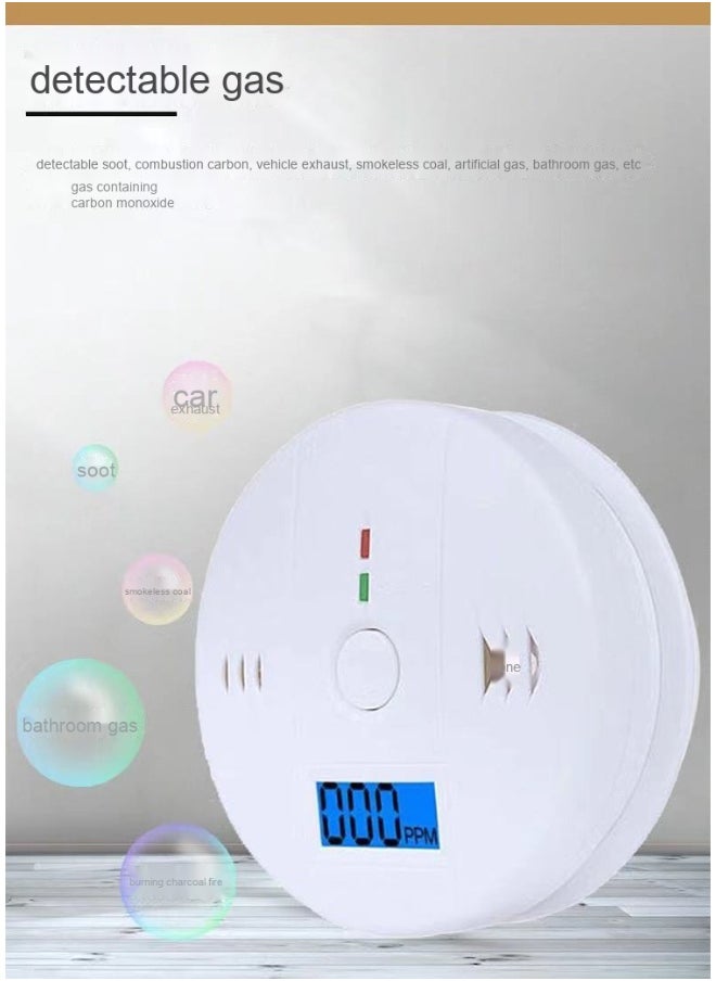 Combination Smok and Carbon Monoxide Detector Alarm Digital Display for Travel Home Bedroom Kitchen 9V Battery Operated White