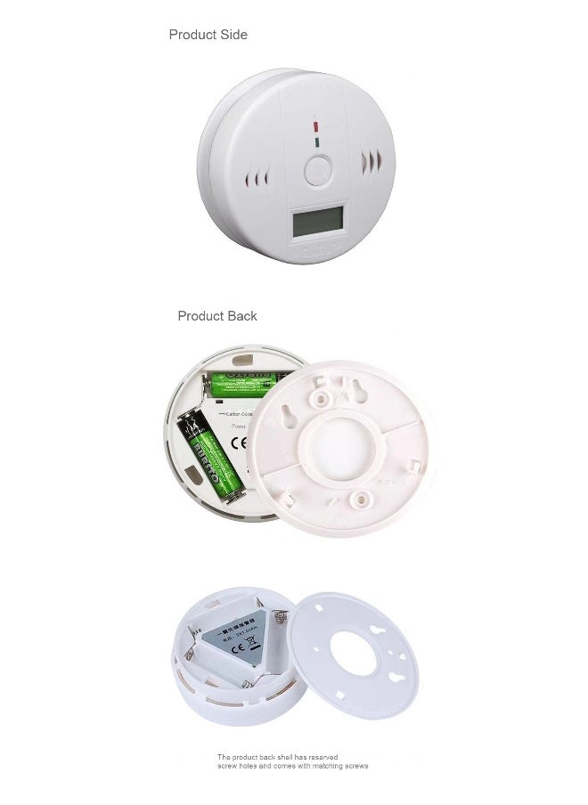 Combination Smok and Carbon Monoxide Detector Alarm Digital Display for Travel Home Bedroom Kitchen 9V Battery Operated White