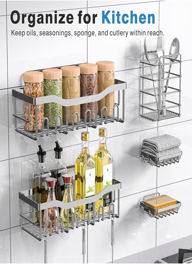 Shower Caddy 5 Pack,Adhesive Shower Organizer for Bathroom Storage&Home Decor&Kitchen,No Drilling,Large Capacity,Rustproof Stainless Steel Bathroom Organizer,Shower Shelves for Inside Shower-Larger