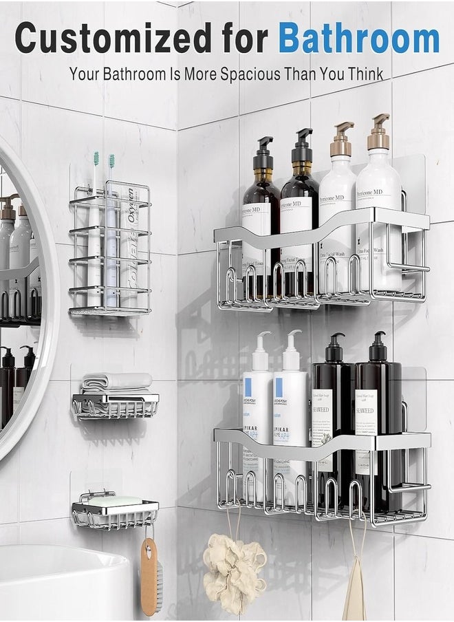 Shower Caddy 5 Pack,Adhesive Shower Organizer for Bathroom Storage&Home Decor&Kitchen,No Drilling,Large Capacity,Rustproof Stainless Steel Bathroom Organizer,Shower Shelves for Inside Shower-Larger