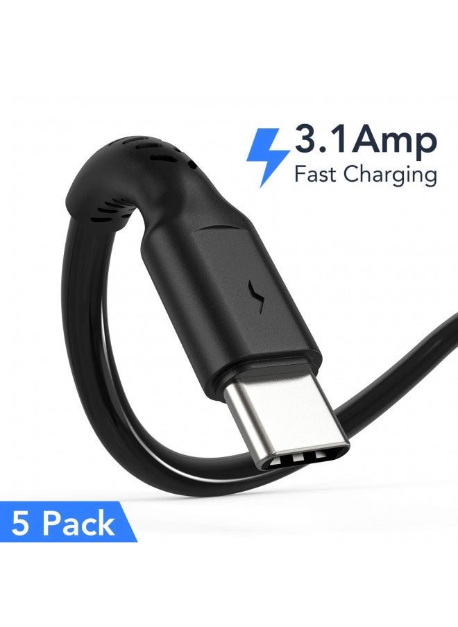 6 inch Short Fast Charging Cord, 5 Pack Durable USB A to USB Type C 3A Cable for Charging Station Compatible with Samsung Galaxy Note 9 10 S10 S20 S30 OnePlus 7T 8T LG V30 V40