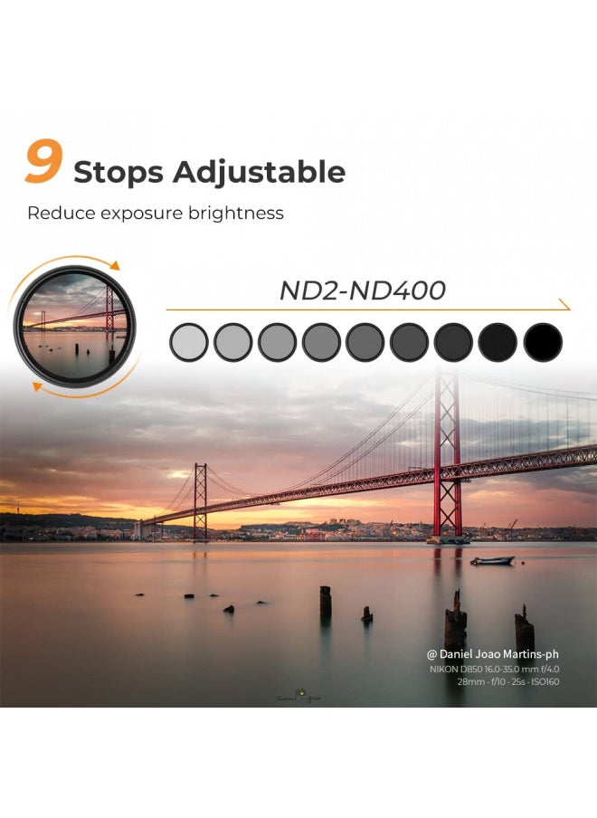 K&F Concept 43mm Variable ND Lens Filter ND2-ND400 (1-9 Stops) 18 Multi-Layer Coatings Adjustable Neutral Density Ultra Slim Lens Filter for Camera Lens (K-Series)