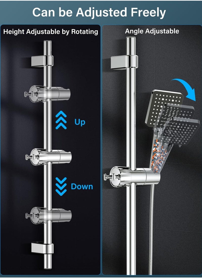 Shower Head Holder with 2 Hooks, Universal Replacement Adjustable Holder Bracket for 16-28mm, Chrome-Plated+ABS Shower Design Shower Head Holders, Easy Installation for Slide Rod