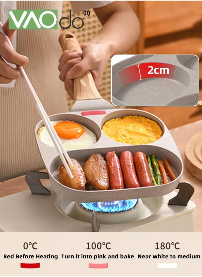 4PCS Egg Pan with Lid and Oil Brush and Spatula Nonstick 3 Section Pancake Pan Suitable for all stoves Divided Pan for Breakfast Medical Stone Egg Frying Pan