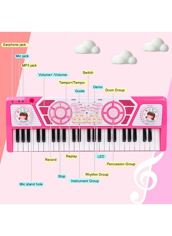 Kids Piano Keyboard 49 Keys, Electronic Toy Keyboard Piano With Microphone & Headphone For Beginners Multifunctional Musical Instruments Learning Keyboard Piano Kid Gifts For Girls, Pink