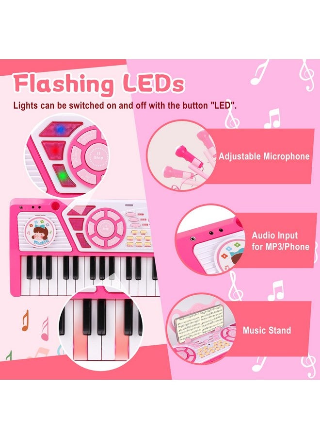 Kids Piano Keyboard 49 Keys, Electronic Toy Keyboard Piano With Microphone & Headphone For Beginners Multifunctional Musical Instruments Learning Keyboard Piano Kid Gifts For Girls, Pink