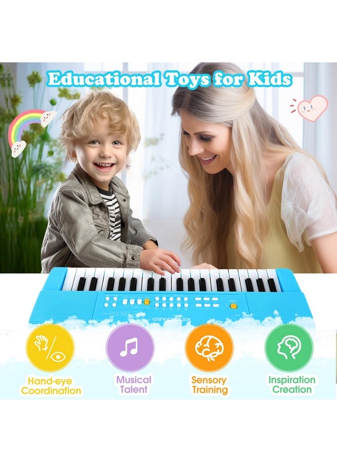 Toy Piano Keyboard For Kids Upgrade Piano Toys For 3 4 5 6 7 8 Year Old Girls Boys Keyboard Piano For Beginners Electric Piano With Microphone Toys For 3+ Year Old Kids Gifts (Blue)