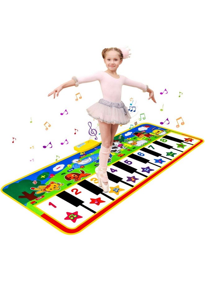 Piano Mat, 53'' X 23'' Musical Toys For Toddlers Floor Piano Touch Playmat With 8 Animal Sounds, Music Piano Keyboard Dance Mat Toddler Toys Gifts For Boys And Girls 1 2 3 4 5 Year Old