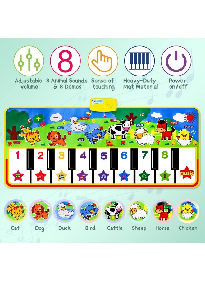 Piano Mat, 53'' X 23'' Musical Toys For Toddlers Floor Piano Touch Playmat With 8 Animal Sounds, Music Piano Keyboard Dance Mat Toddler Toys Gifts For Boys And Girls 1 2 3 4 5 Year Old