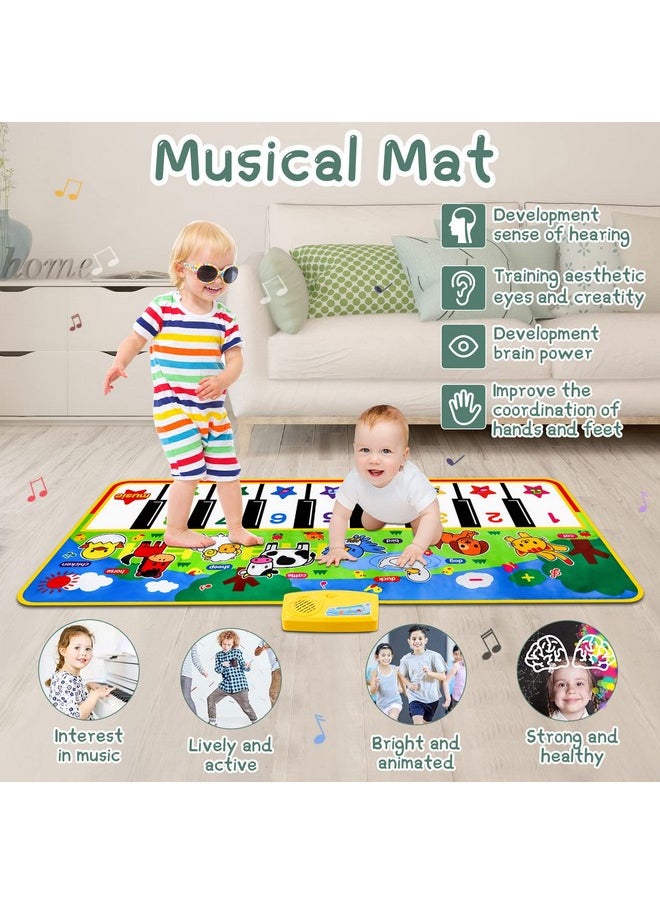 Piano Mat, 53'' X 23'' Musical Toys For Toddlers Floor Piano Touch Playmat With 8 Animal Sounds, Music Piano Keyboard Dance Mat Toddler Toys Gifts For Boys And Girls 1 2 3 4 5 Year Old