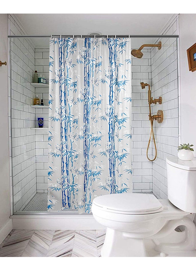 Bamboo Design Waterproof PVC Shower Curtain with 8 Hooks 54 inch x 84 inch (Blue)