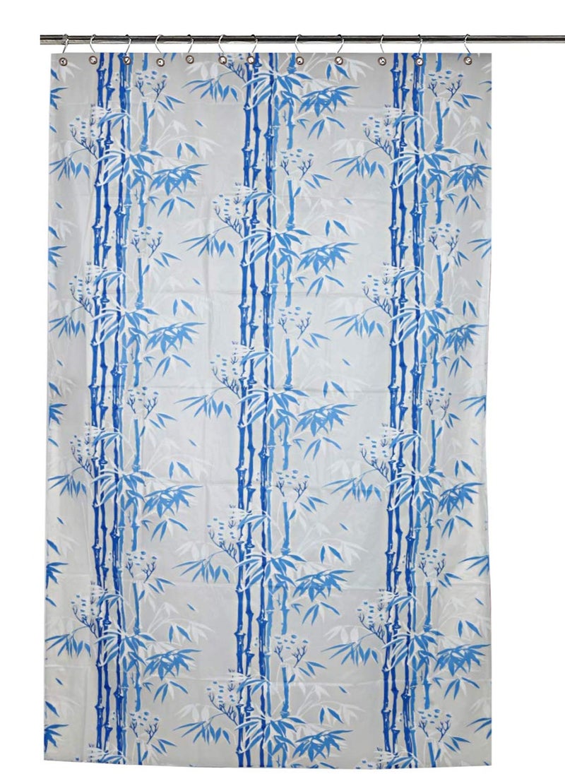 Bamboo Design Waterproof PVC Shower Curtain with 8 Hooks 54 inch x 84 inch (Blue)