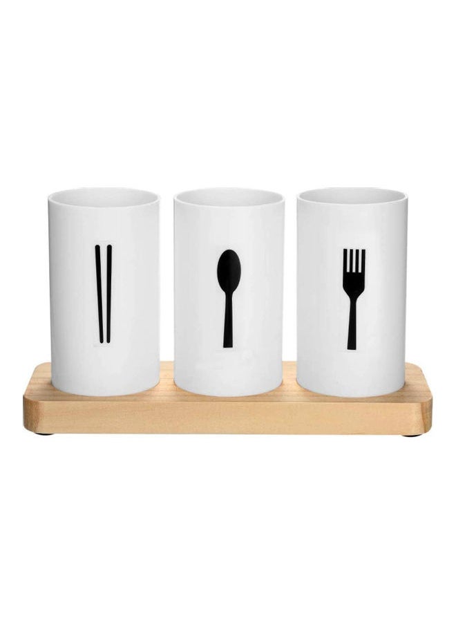 4-Piece Flatware Caddy With Cleaning Brush White/Beige/Black 240x130x90mm