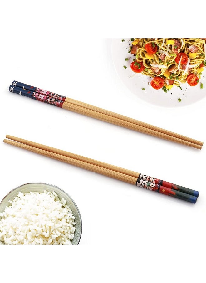 10Pairs Handmade Natural Bamboo Chopsticks Healthy Asian Japanese Korean Noodles Sushi Chopsticks Set Reusable Gift Tableware-Cute Cat Drawing