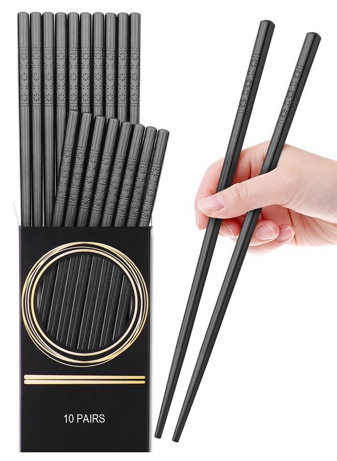 10 Pairs Fiberglass Chopsticks, Reusable Japanese Chinese Chop Sticks Dishwasher Safe, Non-Slip, 9 1/2 Inches