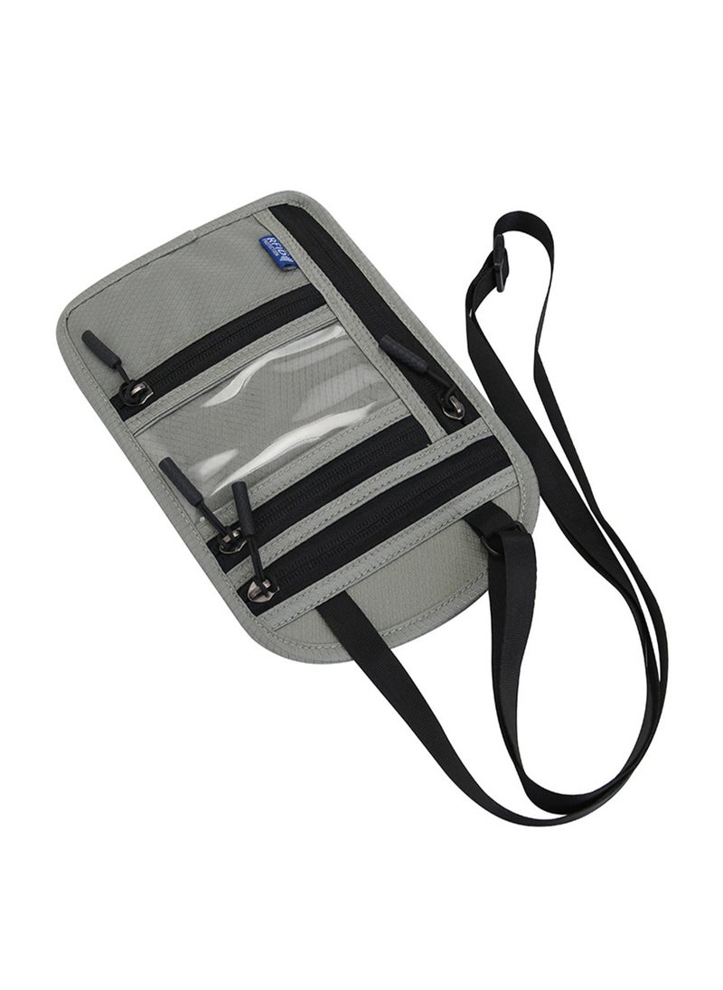 Multifunctional Neck Hanging Passport Bag, Crossbody Storage Bag, Overseas Ticket Document Protector, RFID Shielding Technology Suitable for Business Travel, Overseas Tourism, Study Abroad, Convenient Passport Bag (Light Gray)