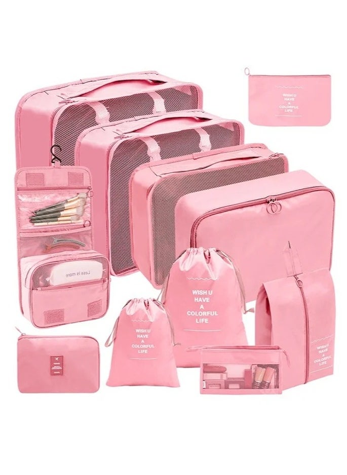 11 Set Packing Cubes for Suitcases, Travel Essentials for Carry on, Luggage Organizer Bags Set for Travel Accessories , Pink