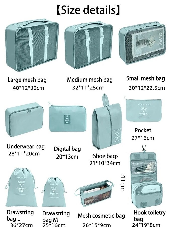 11 Set Packing Cubes for Suitcases, Travel Essentials for Carry on, Luggage Organizer Bags Set for Travel Accessories , Light Blue