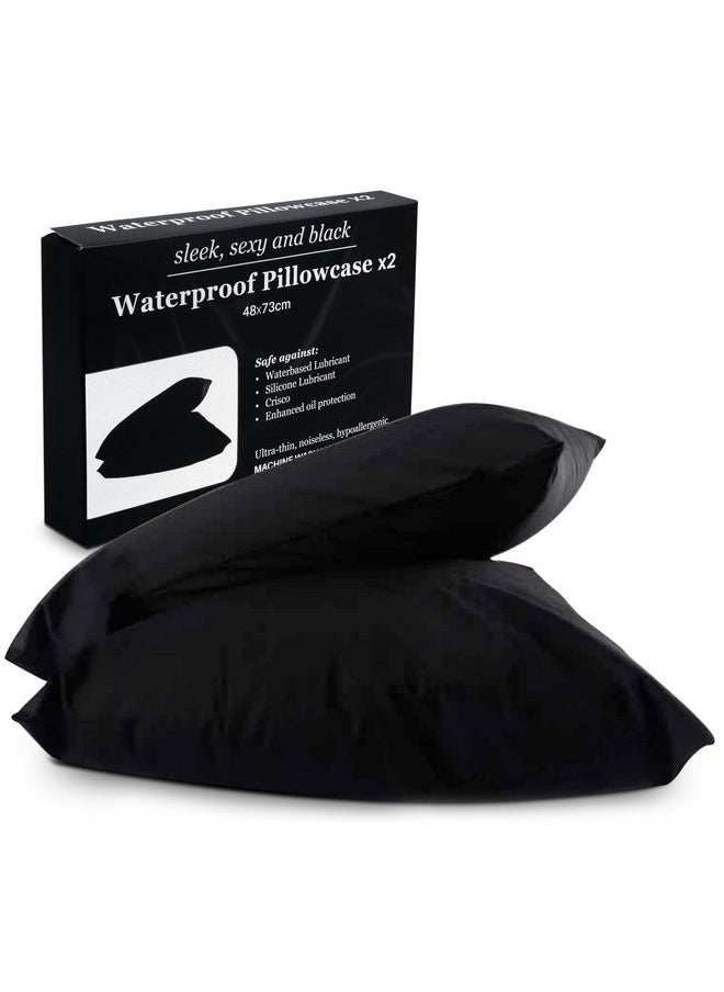 Waterproof Pillowcase 48Cm X 73Cm Set Of Two Black For Massage With Oil Protection | Maching Washable And Dryer Safe