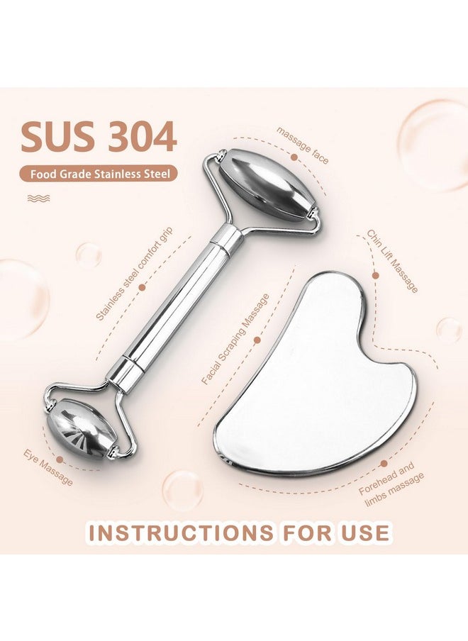 Stainless Steel Facial Roller & Gua Sha - Metallic Gua Sha, Gua Sha Facial Tools 304 Stainless Steel, Face Body Treatment, Reduce Puffiness, Lymphatic Drainage, Facial Tension