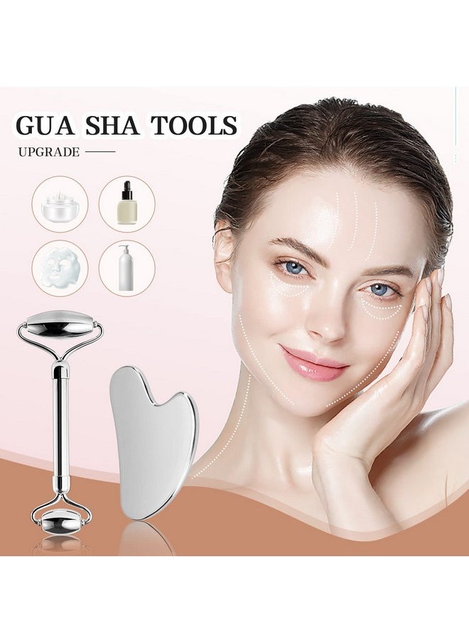 Stainless Steel Facial Roller & Gua Sha - Metallic Gua Sha, Gua Sha Facial Tools 304 Stainless Steel, Face Body Treatment, Reduce Puffiness, Lymphatic Drainage, Facial Tension