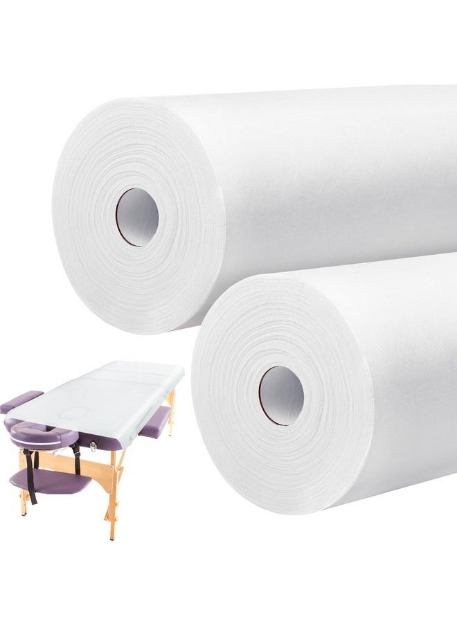 2 Roll Disposable Non Woven Bed Sheets 24 X 71 Inch Massage Table Paper Covers Non Woven Fabric Massage Bed Sheets Waterproof Spa Breathable Bed Cover For Beauty Salon, Hotels (White)