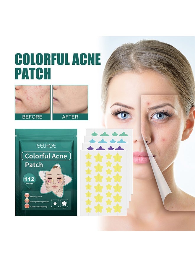 Colorful Acne Patch, Star-Shaped Acne Patch Repair Acne Acne Fade Spots Acne Prints Cover Acne Acne Repair Patch, Star Pimples Repair Acne Blemish Blemish Mark Cover pimples Repair Patch 112 Patches