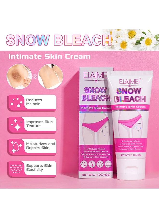 Snow Bleach Intimate Skin Cream, For Dark Spot Remover For Body, Intimate Areas, Underarm, Neck, Armpit, Knees, Elbows, Dark Spot Remover Cream, Skin Lightening Bleaching Cream For Face And Body 60G