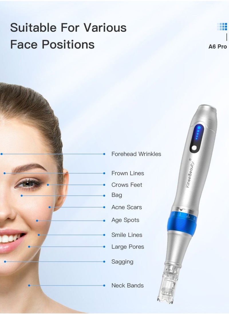 A6 PRO Derma Pen, Professional Microneedling Pen, Ultima 2*12 Pin, 2*24 Pin, 2*36 Pin, Wireless Adjustable Micro Needling