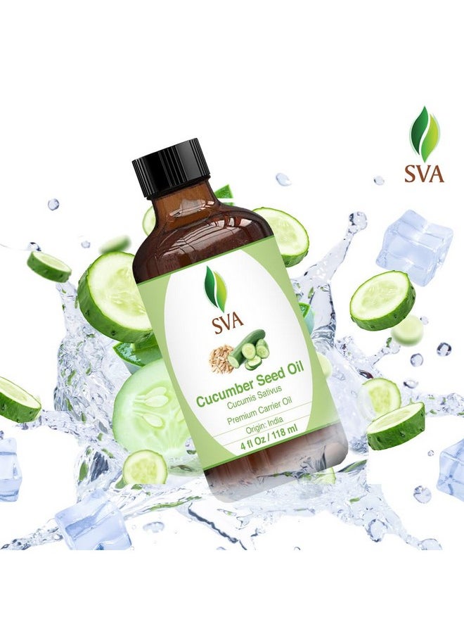 Sva Cucumber Seed Oil - 4 Fl Oz - 100% Natural Cold Pressed Cucumber Oil - For Face, Skin Care, Hair Care, Scalp Massage & Body Massage - Carrier Oil With Dropper