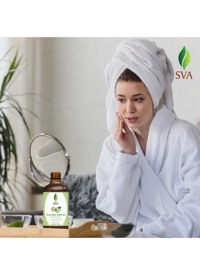 Sva Cucumber Seed Oil - 4 Fl Oz - 100% Natural Cold Pressed Cucumber Oil - For Face, Skin Care, Hair Care, Scalp Massage & Body Massage - Carrier Oil With Dropper