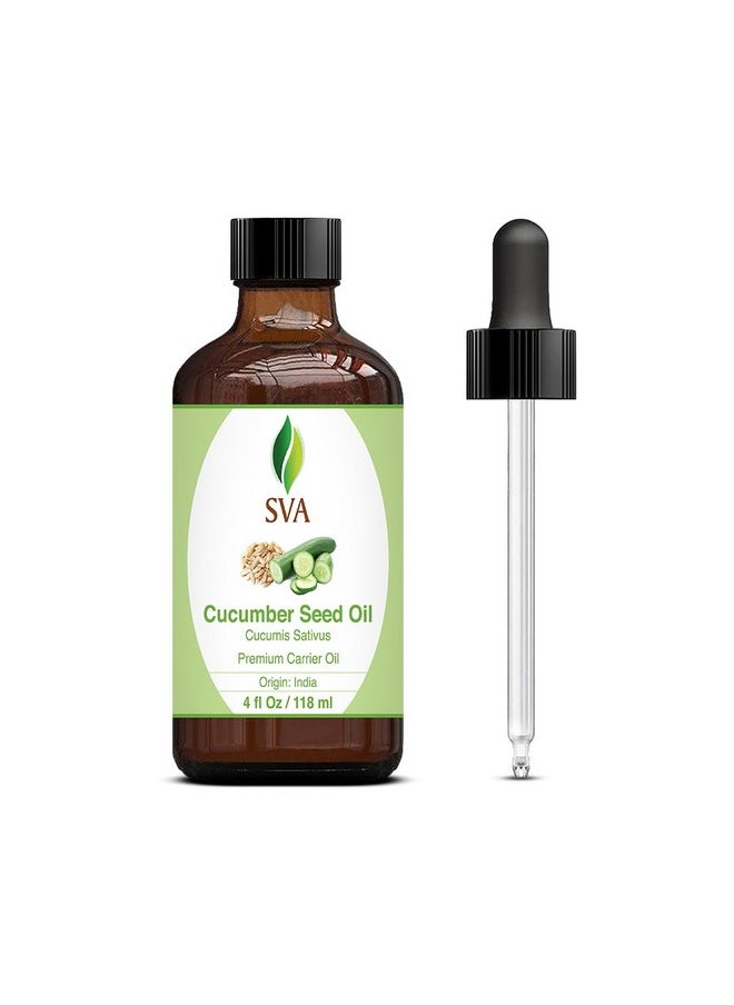 Sva Cucumber Seed Oil - 4 Fl Oz - 100% Natural Cold Pressed Cucumber Oil - For Face, Skin Care, Hair Care, Scalp Massage & Body Massage - Carrier Oil With Dropper