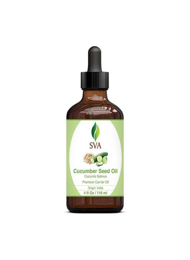 Sva Cucumber Seed Oil - 4 Fl Oz - 100% Natural Cold Pressed Cucumber Oil - For Face, Skin Care, Hair Care, Scalp Massage & Body Massage - Carrier Oil With Dropper