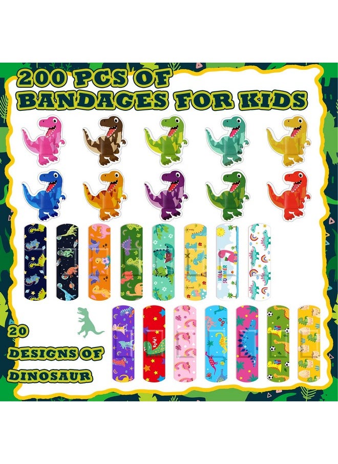 200 Pcs Bulk Kids Bandages Dinosaur Shaped Bandages Fun Children'S Adhesive Bandages Pe Waterproof Flexible Bandages Strip Colorful Assorted Styles Bandages For Kids Children Toddlers