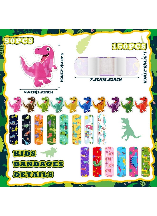 200 Pcs Bulk Kids Bandages Dinosaur Shaped Bandages Fun Children'S Adhesive Bandages Pe Waterproof Flexible Bandages Strip Colorful Assorted Styles Bandages For Kids Children Toddlers