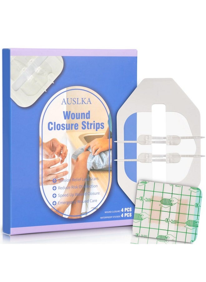 Wound Closure Strips - 4 Pcs - Butterfly Bandaids - Zip Stitch Wound Closure Strips - Laceration Closure Kit - Emergency Laceration Closures - Liquid Stitch - Cut - Incision -Tear- Post Surger