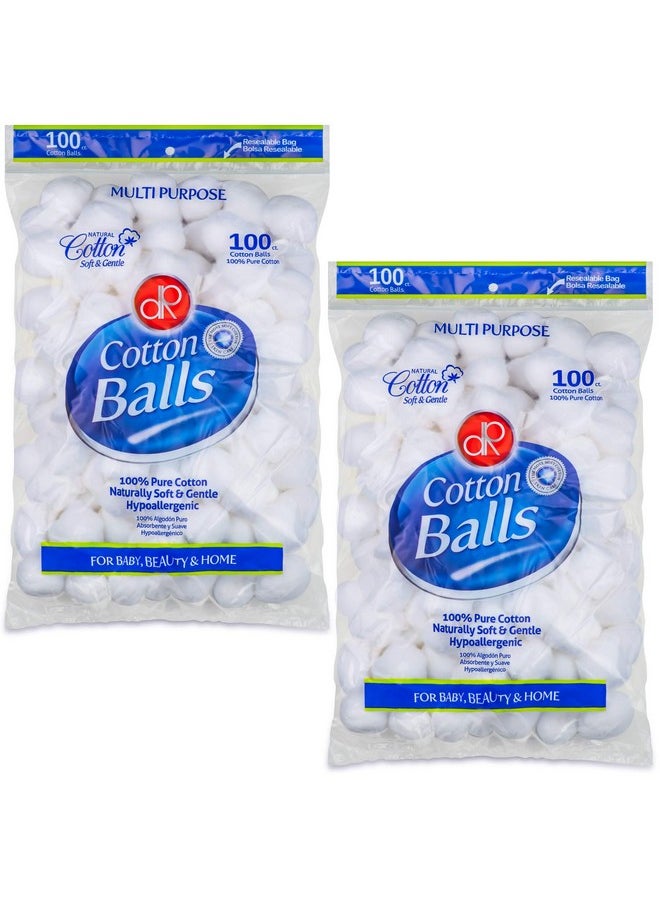 200 Count [Large Size] Cotton Balls, 100% Pure Cotton For Nail Polish And Make-Up Removal, Applying Oil Lotion Or Powder, Perfect For Multi-Purpose Use, Soft And Absorbent (200 Count)