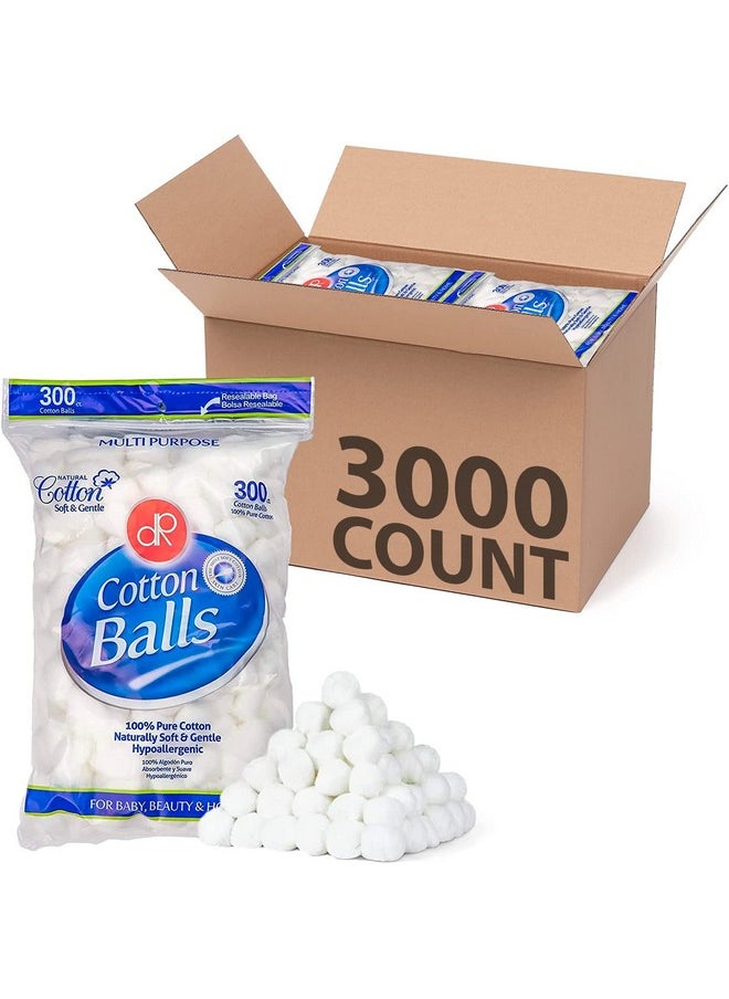 3000 Mini Cotton Balls Bulk Pack For Make-Up, Nail Polish Removal, Applying Oil Lotion Or Powder, Multi-Purpose Balls Made From 100% Natural Cotton, Soft And Absorbent (3000 Count)