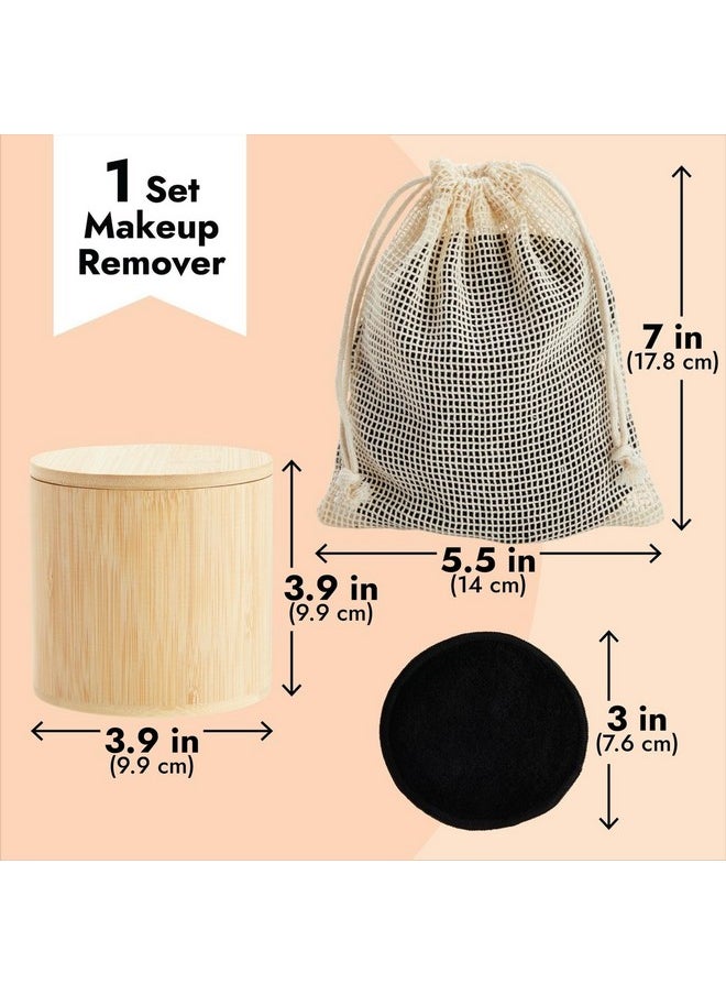 16 Pack Reusable Cotton Rounds For Makeup Removal With Bamboo Holder And Mesh Storage Bag (Black)