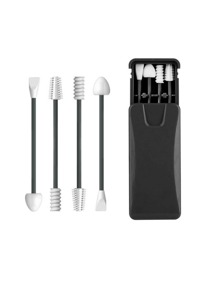 ® 4Pcs Reusable Silicone Cotton Swabs Kit, Dual Head Ear Swab And Makeup Swabs With Storage Case For Ears Cleaning And Beauty Makeup