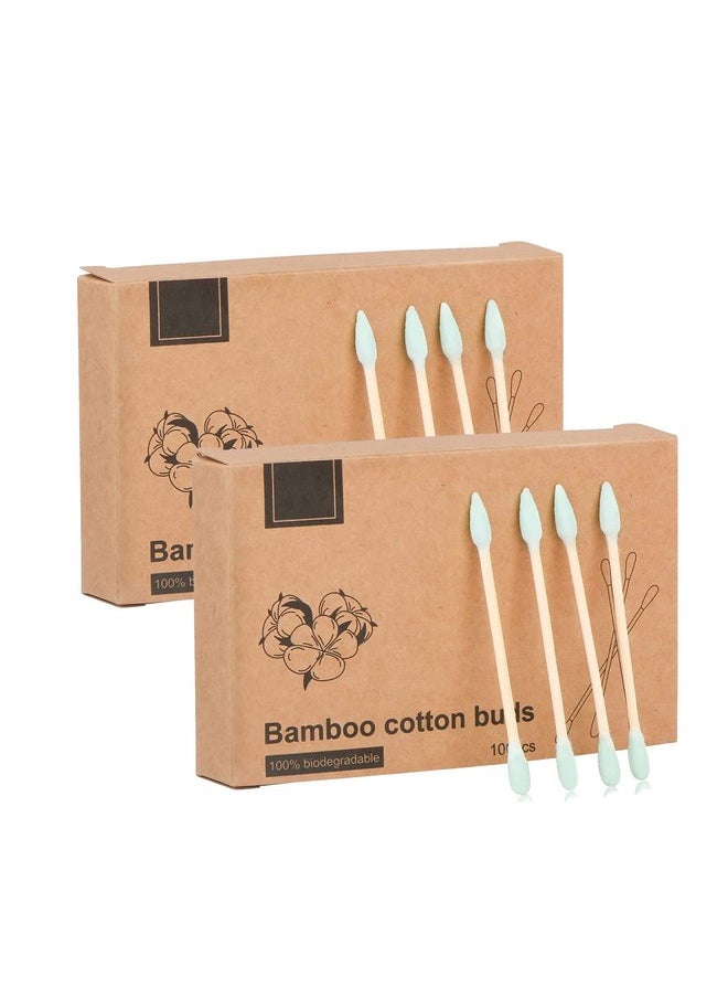 200Pcs Natural Bamboo Cotton Swabs, Eco-Friendly & Biodegradable - Comfortable And Soft,Plastic Free Double Ear Sticks For Ears Cleaning And Makeup,Dirt Removal,Crafts,Painting (Green)