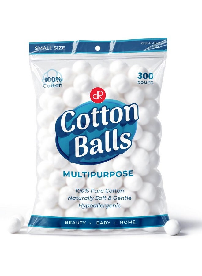 300 Small Cotton Balls For Make-Up, Nail Polish Removal, Pet Care, Applying Oil Lotion Or Powder, Made From 100% Pure & Natural Cotton, Soft And Absorbent For Household Needs (300 Count)