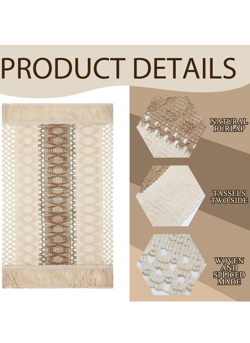 Cotton Placemats Non-Slip Heat Resistant Washable Rustic Beige Burlap Macrame Place with Tassels for Farmhouse Kitchen Decorations Gatherings Wedding Dinner 4, 12 x 20 inches