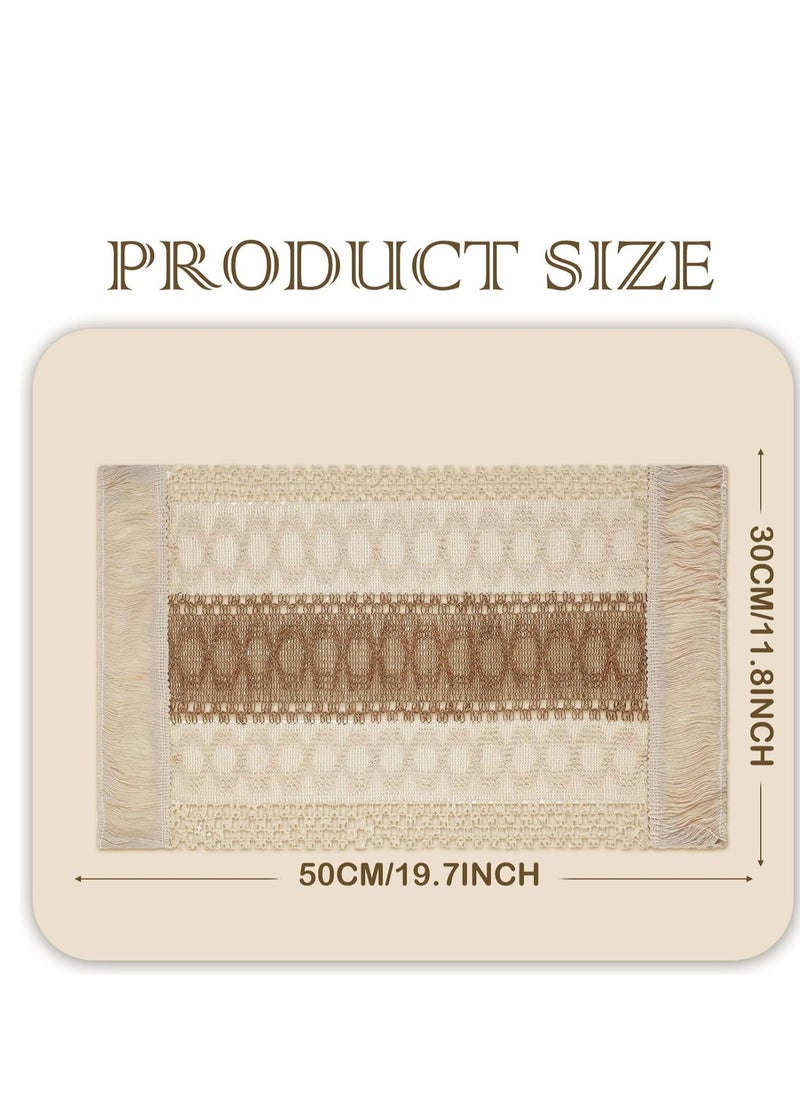 Cotton Placemats Non-Slip Heat Resistant Washable Rustic Beige Burlap Macrame Place with Tassels for Farmhouse Kitchen Decorations Gatherings Wedding Dinner 4, 12 x 20 inches