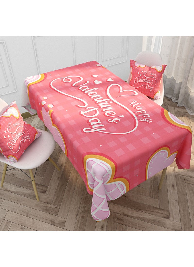 Love Pattern Print Waterproof Table Cloth Pink 140x240cm