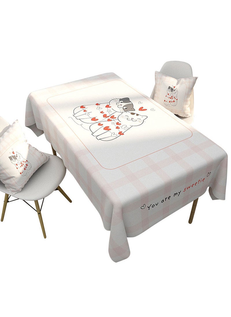 Love Pattern Print Waterproof Table Cloth White 140x200cm