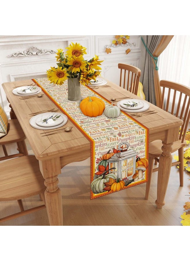 Linen Fall Table Runner 36 Inches Long Farmhouse Fall Leaves Pumpkin Table Decor Fall Autumn Thanksgiving Home Kitchen Dining Room Table Decorations